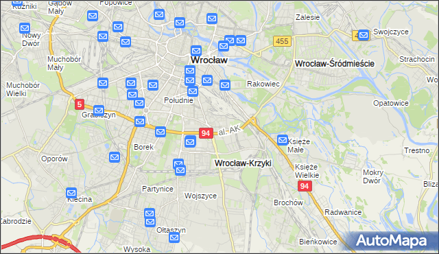 mapa Krzyki gmina Wrocław, Krzyki gmina Wrocław na mapie Targeo