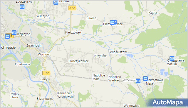 mapa Krzyków gmina Czernica, Krzyków gmina Czernica na mapie Targeo