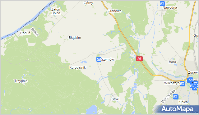 mapa Krzymów gmina Chojna, Krzymów gmina Chojna na mapie Targeo