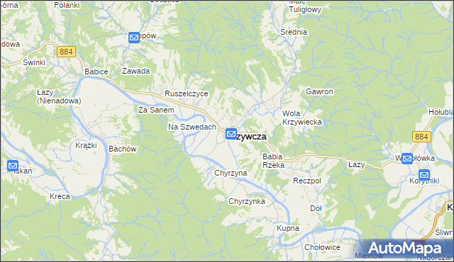 mapa Krzywcza, Krzywcza na mapie Targeo