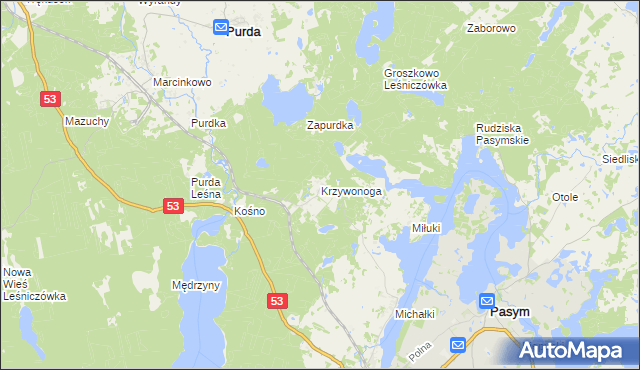 mapa Krzywonoga, Krzywonoga na mapie Targeo