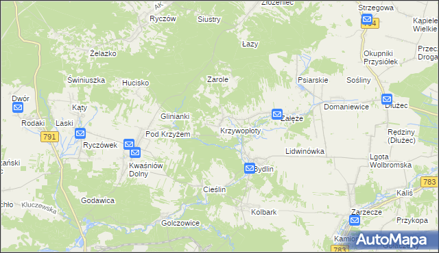 mapa Krzywopłoty gmina Klucze, Krzywopłoty gmina Klucze na mapie Targeo