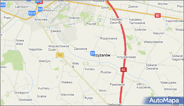 mapa Krzyżanów powiat kutnowski, Krzyżanów powiat kutnowski na mapie Targeo