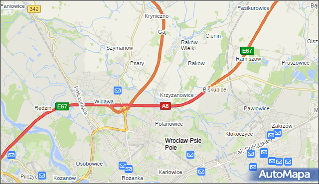 mapa Krzyżanowice gmina Wisznia Mała, Krzyżanowice gmina Wisznia Mała na mapie Targeo