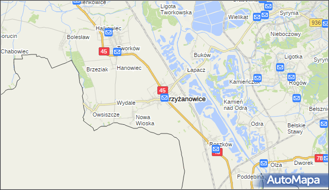 mapa Krzyżanowice powiat raciborski, Krzyżanowice powiat raciborski na mapie Targeo