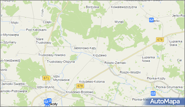 mapa Krzyżewo gmina Sokoły, Krzyżewo gmina Sokoły na mapie Targeo