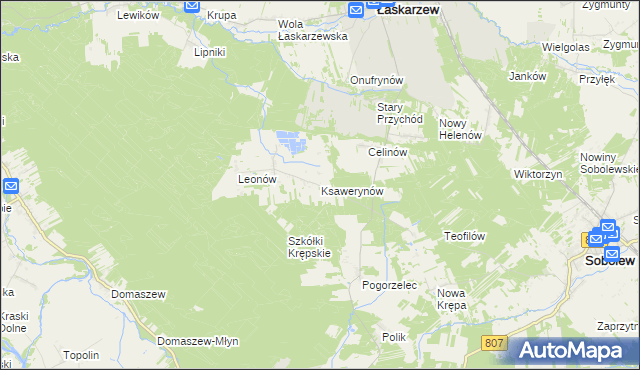 mapa Ksawerynów gmina Łaskarzew, Ksawerynów gmina Łaskarzew na mapie Targeo