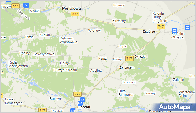mapa Książ gmina Chodel, Książ gmina Chodel na mapie Targeo