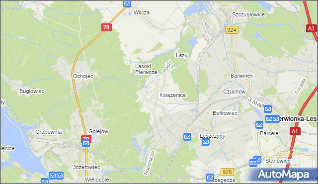 mapa Książenice gmina Czerwionka-Leszczyny, Książenice gmina Czerwionka-Leszczyny na mapie Targeo