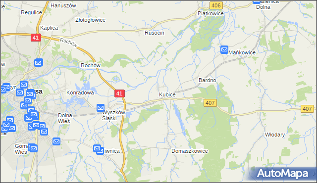 mapa Kubice gmina Nysa, Kubice gmina Nysa na mapie Targeo