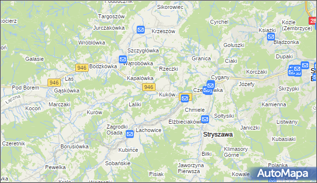 mapa Kuków gmina Stryszawa, Kuków gmina Stryszawa na mapie Targeo