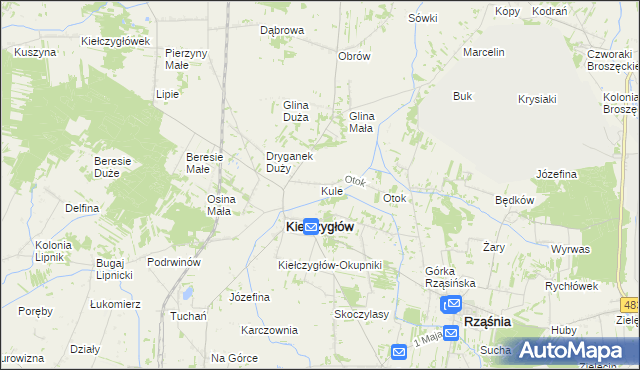 mapa Kule gmina Kiełczygłów, Kule gmina Kiełczygłów na mapie Targeo
