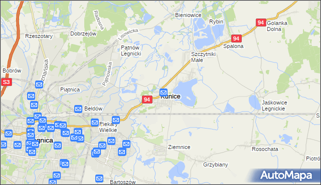 mapa Kunice powiat legnicki, Kunice powiat legnicki na mapie Targeo