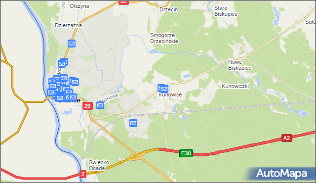 mapa Kunowice, Kunowice na mapie Targeo