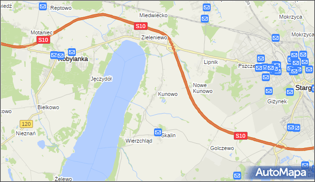 mapa Kunowo gmina Kobylanka, Kunowo gmina Kobylanka na mapie Targeo
