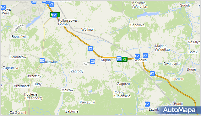mapa Kupno gmina Kolbuszowa, Kupno gmina Kolbuszowa na mapie Targeo