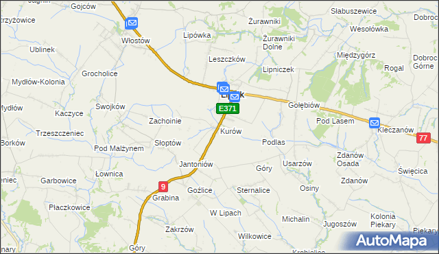 mapa Kurów gmina Lipnik, Kurów gmina Lipnik na mapie Targeo