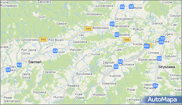 mapa Kurów gmina Stryszawa, Kurów gmina Stryszawa na mapie Targeo