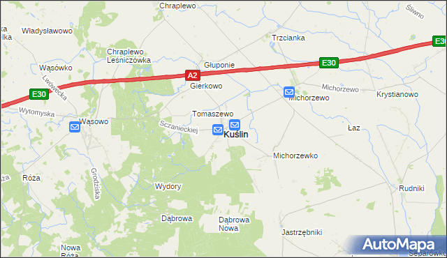 mapa Kuślin, Kuślin na mapie Targeo