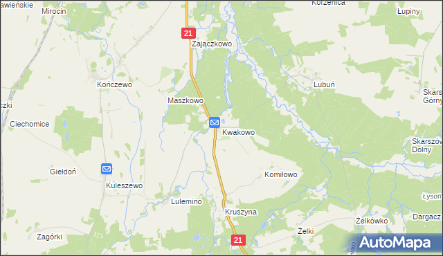 mapa Kwakowo gmina Kobylnica, Kwakowo gmina Kobylnica na mapie Targeo