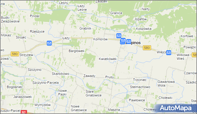 mapa Kwiatkówek gmina Kampinos, Kwiatkówek gmina Kampinos na mapie Targeo