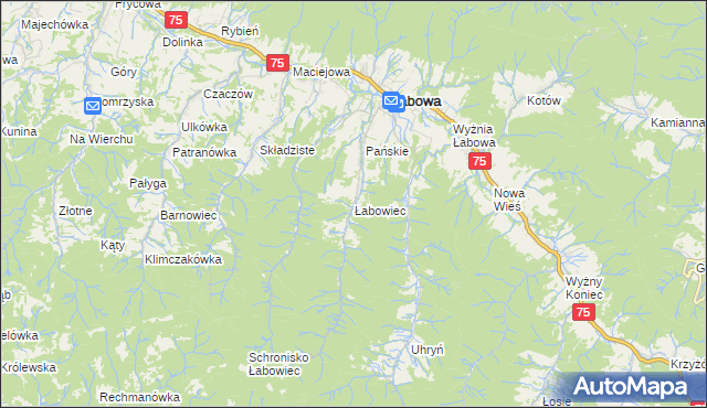 mapa Łabowiec, Łabowiec na mapie Targeo
