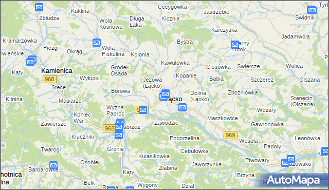 mapa Łącko powiat nowosądecki, Łącko powiat nowosądecki na mapie Targeo