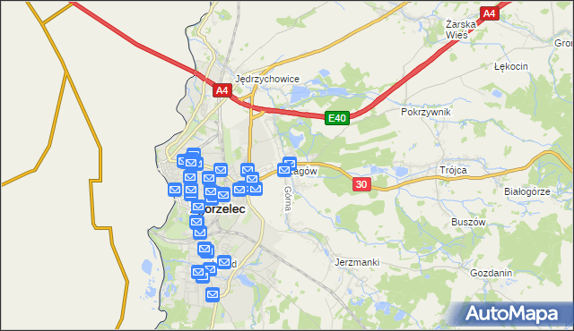 mapa Łagów gmina Zgorzelec, Łagów gmina Zgorzelec na mapie Targeo