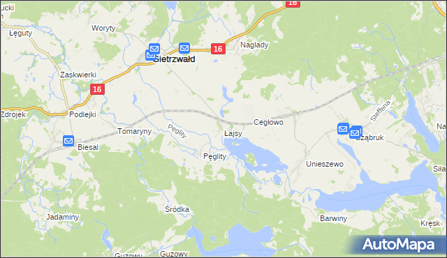 mapa Łajsy gmina Gietrzwałd, Łajsy gmina Gietrzwałd na mapie Targeo