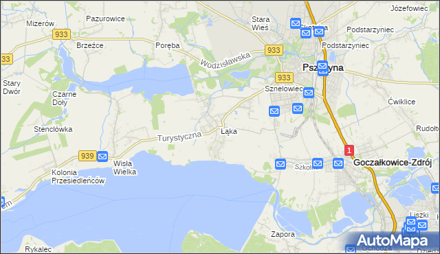 mapa Łąka gmina Pszczyna, Łąka gmina Pszczyna na mapie Targeo