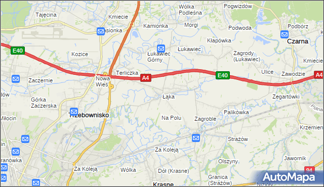 mapa Łąka gmina Trzebownisko, Łąka gmina Trzebownisko na mapie Targeo