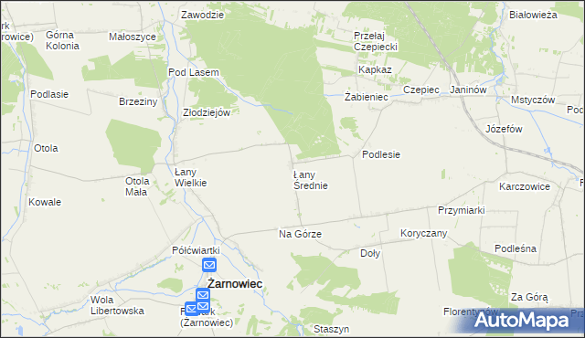 mapa Łany Średnie, Łany Średnie na mapie Targeo
