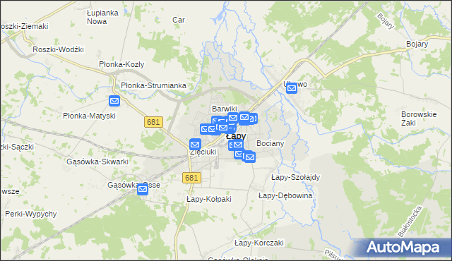 mapa Łapy, Łapy na mapie Targeo