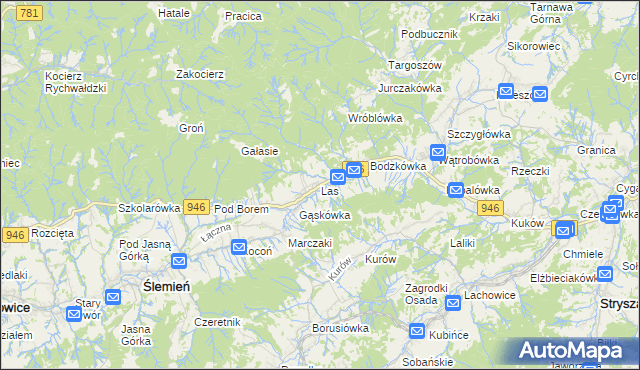 mapa Las gmina Ślemień, Las gmina Ślemień na mapie Targeo