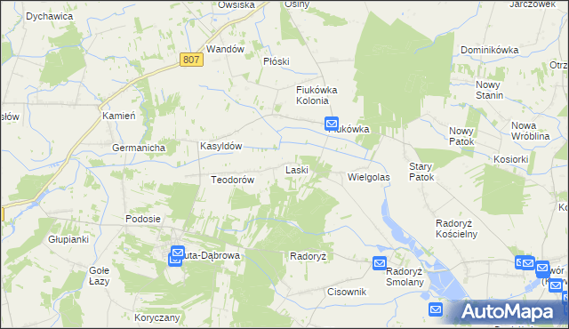 mapa Laski gmina Krzywda, Laski gmina Krzywda na mapie Targeo