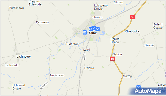 mapa Laski gmina Nowy Staw, Laski gmina Nowy Staw na mapie Targeo