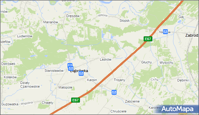 mapa Lasków gmina Dąbrówka, Lasków gmina Dąbrówka na mapie Targeo
