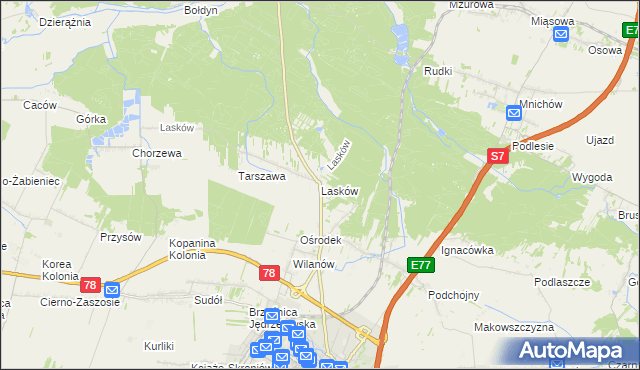 mapa Lasków gmina Jędrzejów, Lasków gmina Jędrzejów na mapie Targeo