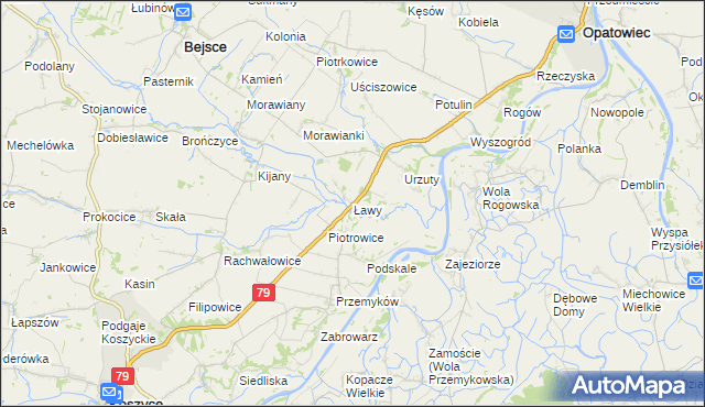 mapa Ławy gmina Opatowiec, Ławy gmina Opatowiec na mapie Targeo