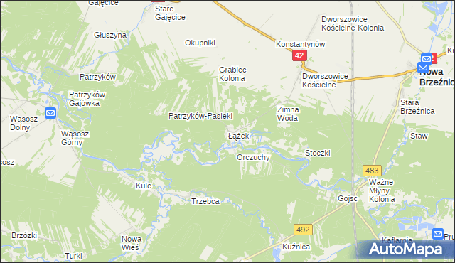 mapa Łążek gmina Nowa Brzeźnica, Łążek gmina Nowa Brzeźnica na mapie Targeo