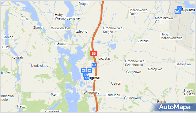 mapa Łaziska gmina Rogowo, Łaziska gmina Rogowo na mapie Targeo