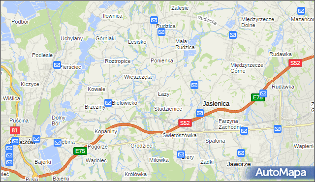 mapa Łazy gmina Jasienica, Łazy gmina Jasienica na mapie Targeo