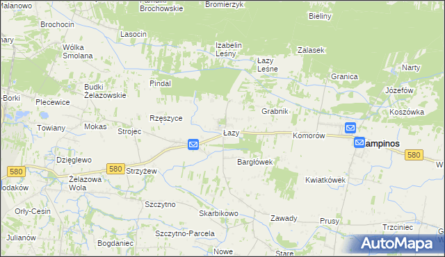mapa Łazy gmina Kampinos, Łazy gmina Kampinos na mapie Targeo
