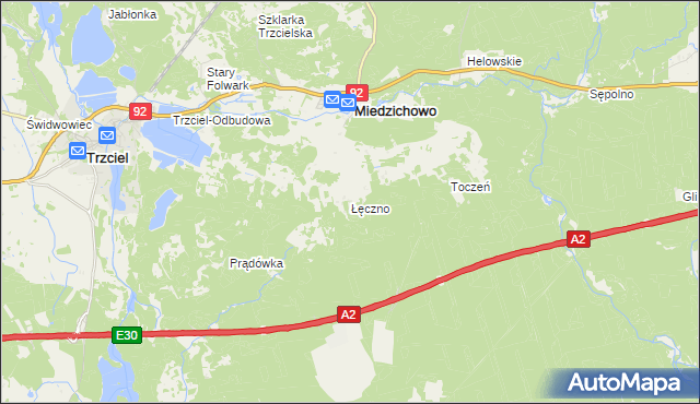 mapa Łęczno gmina Miedzichowo, Łęczno gmina Miedzichowo na mapie Targeo