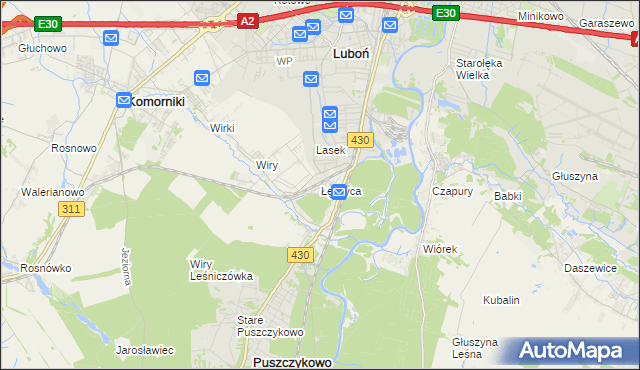 mapa Łęczyca gmina Komorniki, Łęczyca gmina Komorniki na mapie Targeo