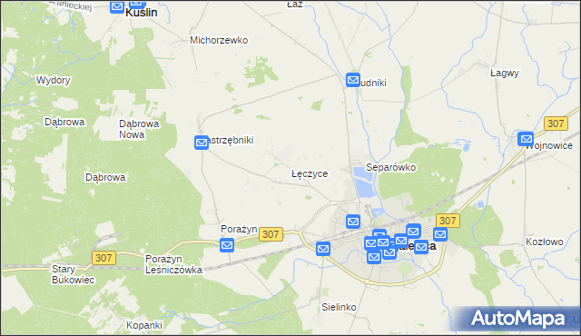 mapa Łęczyce gmina Opalenica, Łęczyce gmina Opalenica na mapie Targeo