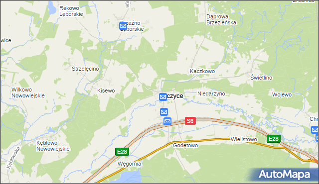 mapa Łęczyce powiat wejherowski, Łęczyce powiat wejherowski na mapie Targeo