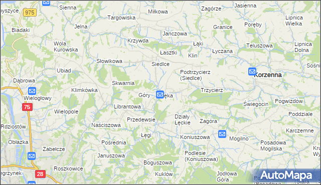 mapa Łęka gmina Korzenna, Łęka gmina Korzenna na mapie Targeo