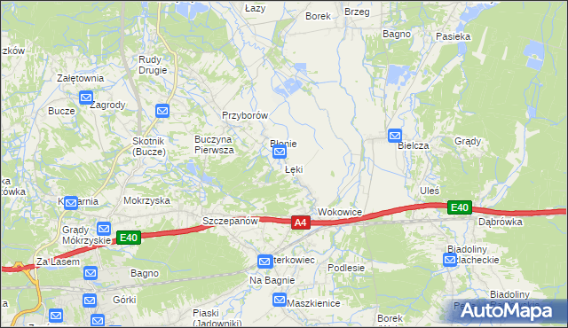 mapa Łęki gmina Borzęcin, Łęki gmina Borzęcin na mapie Targeo