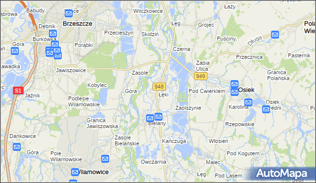 mapa Łęki gmina Kęty, Łęki gmina Kęty na mapie Targeo